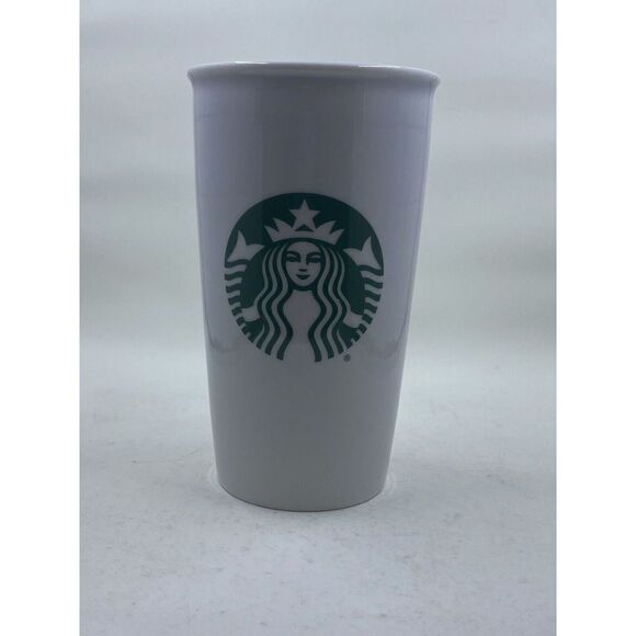 Starbucks 12 oz White Ceramic Tumbler with Green Siren and Checklist - Picture 1 of 5